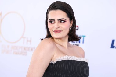 Nava Mau, Tanner Fletcher elbisesi, Roger Vivier çantası ve Marc Jacobs ayakkabıları ile 22 Şubat 2025 'te Santa Monica, Los Angeles, Kaliforniya' da düzenlenen 40.