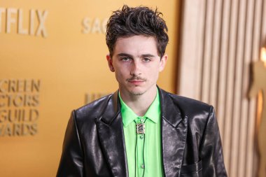Timothee Chalamet tam bir Chrome Hearts bakışını takmış ve Cartier saati, 23 Şubat 2025 'te ABD' nin Kaliforniya eyaletinin Los Angeles kentindeki Shrine Oditoryum ve Fuar Salonu 'nda düzenlenen 31.. 