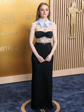 Joey King wearing a custom Miu Miu dress and Bucherer jewelry arrives at the 31st Annual Screen Actors Guild Awards held at the Shrine Auditorium and Expo Hall on February 23, 2025 in Los Angeles, California, United States.      clipart