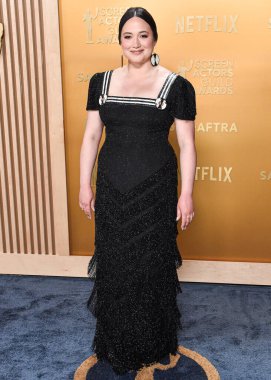 Lily Gladstone wearing Gucci arrives at the 31st Annual Screen Actors Guild Awards held at the Shrine Auditorium and Expo Hall on February 23, 2025 in Los Angeles, California, United States. clipart