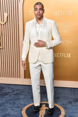 Brioni 'yi giyen Nicholas Duvernay, 23 Şubat 2025' te ABD 'nin Kaliforniya eyaletinin Los Angeles kentinde düzenlenen Shrine Konser Salonu ve Fuar Salonu' nda düzenlenen 31..