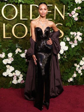  Zoe Saldana, 2 Mart 2025 Pazar günü 97. Yıllık Akademi Ödülleri 'nde En İyi Yardımcı Kadın Oyuncu dalında Oscar kazandı. BEVERLY HILLS, LOS ANGELES, CALIFORNIA, ABD - 5 Ocak: Amerikalı aktris Zoe Saldana 