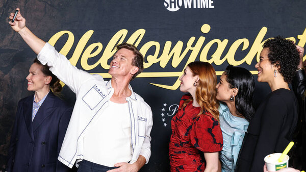 Hilary Swank, Warren Kole, Sophie Nelisse, Courtney Eaton and Jasmin Savoy Brown arrive at Showtime's 'Yellowjackets' Season 3 Emmy FYC (For Your Consideration) Event held at the Wolf Theatre at the Saban Media Center April 10, 2025, USA