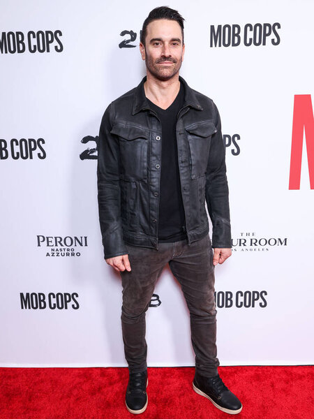 Jeff Gum arrives at the Los Angeles Premiere Of Lionsgate's 'Mob Cops' held at the Harmony Gold Theater on April 23, 2025 in Hollywood, Los Angeles, California, United States.  