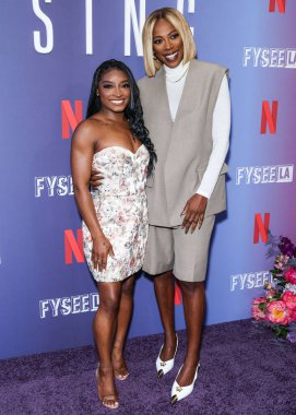 Amerikalı jimnastikçi Simone Biles ve Nijeryalı-Amerikalı aktris ve komedyen Yvonne Orji Netflix FYSEE LA - Simone Biles Rising 'Sezon 1 ATAS Emmy FYC (Düşünceleriniz İçin) 2 Haziran 2025' de Hollywood Atletizm Kulübü 'nde düzenlenen etkinliğe geldiler.     