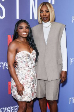 Amerikalı jimnastikçi Simone Biles ve Nijeryalı-Amerikalı aktris ve komedyen Yvonne Orji Netflix FYSEE LA - Simone Biles Rising 'Sezon 1 ATAS Emmy FYC (Düşünceleriniz İçin) 2 Haziran 2025' de Hollywood Atletizm Kulübü 'nde düzenlenen etkinliğe geldiler.     