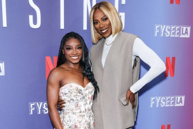 Amerikalı jimnastikçi Simone Biles ve Nijeryalı-Amerikalı aktris ve komedyen Yvonne Orji Netflix FYSEE LA - Simone Biles Rising 'Sezon 1 ATAS Emmy FYC (Düşünceleriniz İçin) 2 Haziran 2025' de Hollywood Atletizm Kulübü 'nde düzenlenen etkinliğe geldiler.     