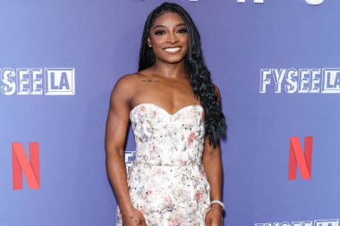 Amerikalı jimnastikçi Simone Biles, Netflix FYSEE LA - Simone Biles Rising 'Sezon 1 ATAS (Televizyon Sanatları ve Bilimleri Akademisi) Emmy FYC' ye (Düşünceleriniz İçin) 2 Haziran 2025 'te Hollywood Atletizm Kulübü' nde düzenlenen etkinliğe katıldı.                