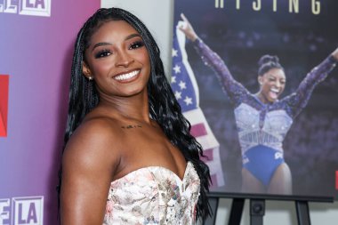Amerikalı jimnastikçi Simone Biles, Netflix FYSEE LA - Simone Biles Rising 'Sezon 1 ATAS (Televizyon Sanatları ve Bilimleri Akademisi) Emmy FYC' ye (Düşünceleriniz İçin) 2 Haziran 2025 'te Hollywood Atletizm Kulübü' nde düzenlenen etkinliğe katıldı.                