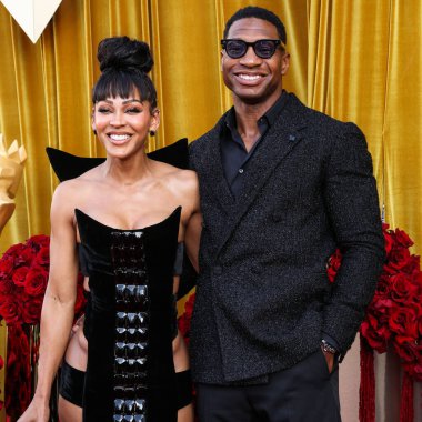 Amerikalı aktris, yapımcı, yönetmen Meagan Good ve kocası / Amerikalı aktör Jonathan Majors, 20 Haziran 2025 'te Beverly Hills, LA' deki Wilshire Garden Avlusu 'nda düzenlenen 5.