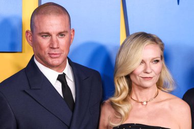 American actor, producer, and former model Channing Tatum and American actress Kirsten Dunst arrive at Los Angeles Premiere Of Paramount Pictures' 'Roofman' held at Paramount Theatre at Paramount Pictures Studios on September 29, 2025 in Hollywood