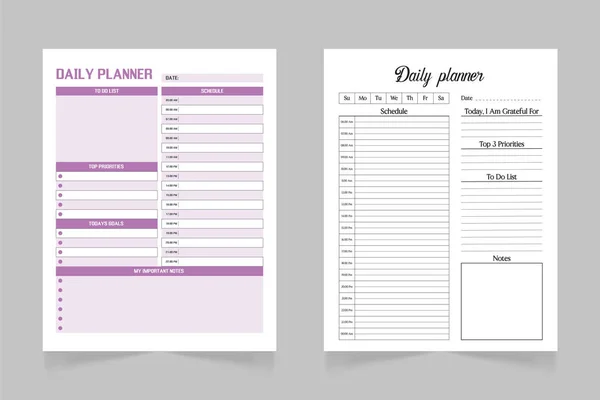 Yazdırılabilir günlük planlama sayfası şablonu. Boş beyaz not defteri sayfası.