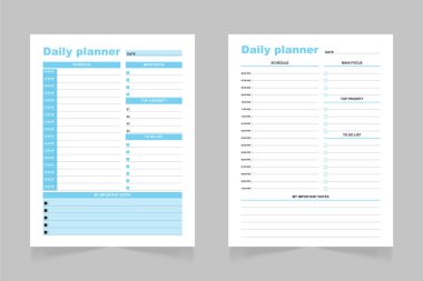 Minimalist günlük planlama sayfası şablonu. Boş beyaz not defteri sayfası.  