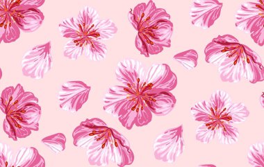 Sakura pink flowers seamless pattern EPS 10