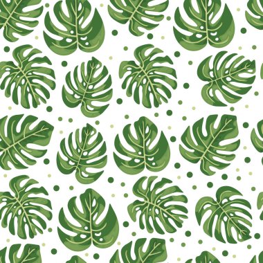 Monstera kusursuz desen. Vektör clipart, izole edilmiş arkaplan ile illüstrasyon.