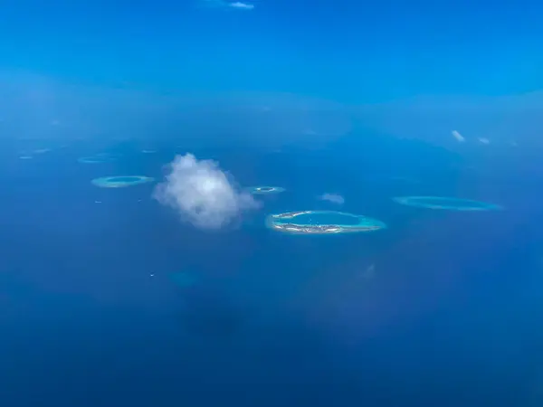 Spectacular Aerial View Group Maldives Islands Surrounded Turquoise Waters Single — Stock Photo, Image