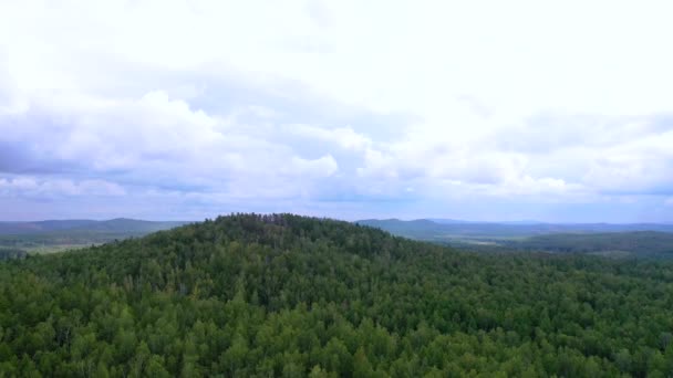 Beeldmateriaal Vlucht Groene Heuvels Bedekt Met Dennenbossen Verbazingwekkend Vogelperspectief Het — Stockvideo