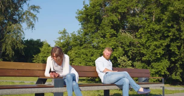 Psychology Family Relationships Middle Aged Couple Sits Buried Smartphones Quarrel — Stock Video