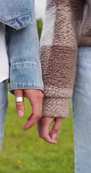 Close Hands Joining Together Beautiful Romantic Moment Two Female Lovers — Stock videók