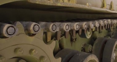 Self-propelled gun - amored vehicle of the resistance during the war or special operation. Close-up. 4k footage.