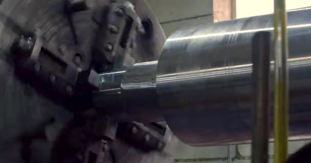 Cnc Lathe Process Turning Part Factory Heavy Industry Close Fps — Stock Video