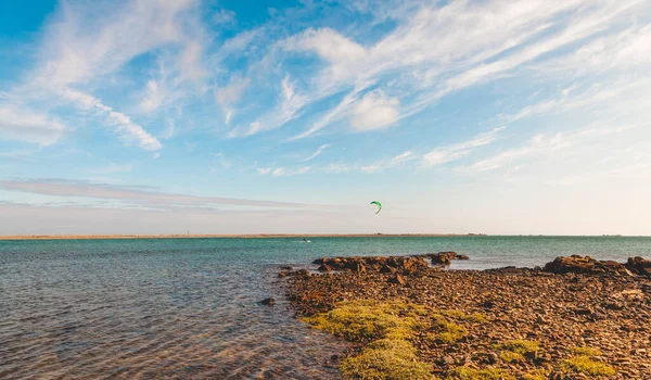 Middle Aged Expert Athlete Kitesurfing Cold Sea Northern France Brittany — Stock Photo, Image