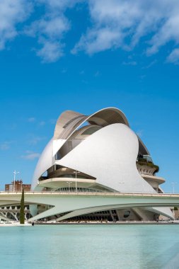 VALENCIA, İspanya - 07 Temmuz 2025: The Queen Sofia Palace of the Arts, mimar Calatrava tarafından tasarlanan cam ve beton bir bina. Valencia Sanat ve Bilim Şehri..
