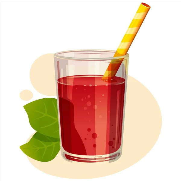 Färgglad Vektor Illustration Med Röd Juice Ett Glas Tomat Granatäpple — Stock vektor