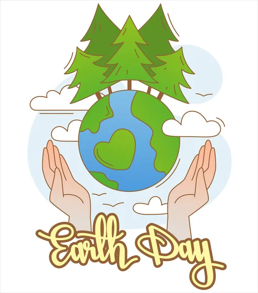 Gezegenimizi kurtarın. Dünya Çevre Günü ya da Dünya Günü konsepti. Üzerinde el yazısı olan vektör düz etiket çizimi. Poster, afiş, web sitesi, yer kartı, el ilanı.