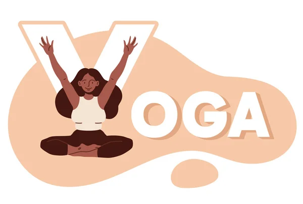 Yoga logosu vektörü, lotus pozunda oturan kadın. Kız gücü. Poster, afiş, el ilanı, reklam, reklam, reklam, reklam.