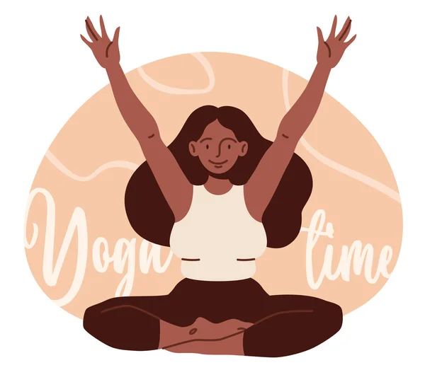 Yoga logosu vektörü, lotus pozunda oturan kadın. Kız gücü. Poster, afiş, el ilanı, reklam, reklam, reklam, reklam.