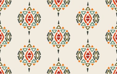 Ikat tribal Indian seamless pattern. Ethnic Aztec fabric carpet mandala ornament native boho chevron textile. Native embroidery style. Bohemian fashion. Geometric African American oriental tranditional vector illustrations.