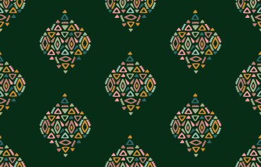 Ikat tribal Indian seamless pattern. Ethnic Aztec fabric carpet mandala ornament native boho chevron textile. Native embroidery style. Bohemian fashion. Geometric African American oriental tranditional vector illustrations.