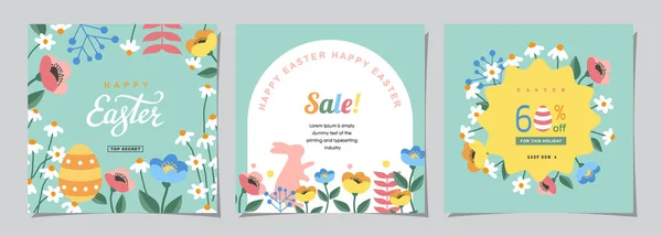 Happy Easter Set Sale Banery Social Media Kartki Okolicznościowe Plakaty — Wektor stockowy