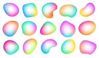 Soyut renk gradyan çember arka planlar, sıvı canlı gradyan bulanık holografik yanardöner daireler, renkler yumuşak neon ışığı ile karışır, vektör şekilleri.