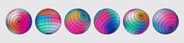 Gradient Spherical Grid Set Holographisch Vibrierendes Rundes Symbol Mehrfarbige Tasten — Stockvektor