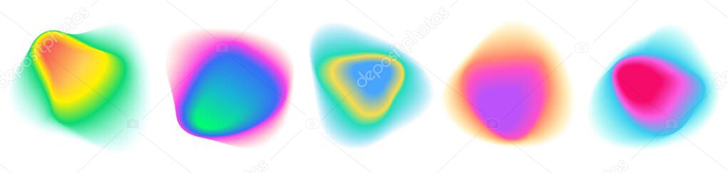Abstract color gradient circle backgrounds, holographic iridescent round circles with liquid vibrant gradient blur, colors blend mesh with soft neon light, vector shapes.