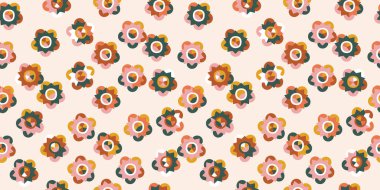 Geometri retro çiçekleri kumaş, tekstil, giysi, ambalaj kağıdı, kapak, afiş, iç dekorasyon, arka planlar için pürüzsüz desenler.