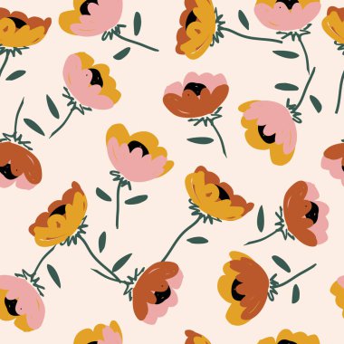 El çizimi çiçekler, kumaş, tekstil, giysi, ambalaj kağıdı, kapak, afiş, iç dekorasyon, soyut arka planlar için çiçekli desenler..