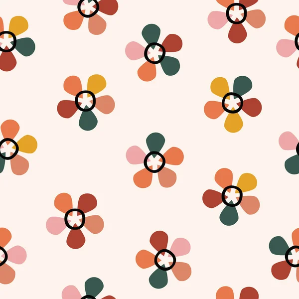 Geometri Retro Çiçekleri Kumaş Tekstil Giysi Ambalaj Kağıdı Kapak Afiş — Stok Vektör