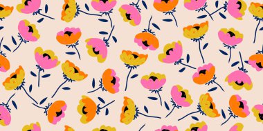 El çizimi çiçekler, kumaş, tekstil, giysi, ambalaj kağıdı, kapak, afiş, iç dekorasyon, soyut arka planlar için çiçekli desenler..