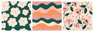 El çizimi çiçekler, kumaş, tekstil, giysi, ambalaj kağıdı, kapak, afiş, iç dekorasyon, soyut arka planlar için çiçekli desenler..