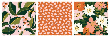 El çizimi çiçekler, kumaş, tekstil, giysi, ambalaj kağıdı, kapak, afiş, iç dekorasyon, soyut arka planlar için çiçekli desenler..