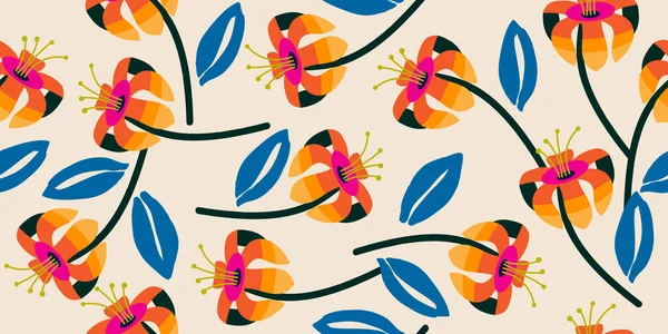 Fleurs Dessinées Main Motifs Sans Couture Avec Floral Pour Tissu — Image vectorielle