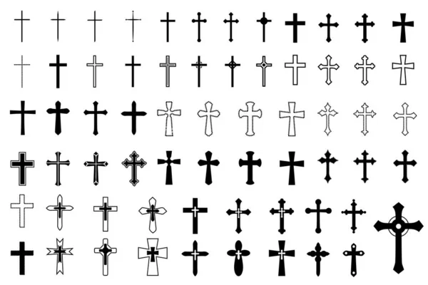 Religión Crucifijo Decorativo Símbolo Católico Cruces Cristianas Diseño Iconos Cruz — Vector de stock