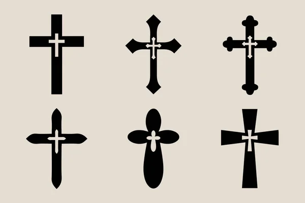 Decorative Crucifix Religion Catholic Symbol Christian Crosses Orthodox Faith Church — Stock Vector