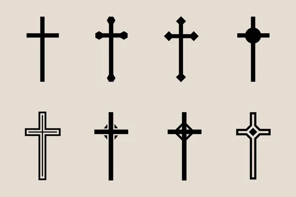 Decorative Crucifix Religion Catholic Symbol Christian Crosses Orthodox Faith Church — Stock Vector
