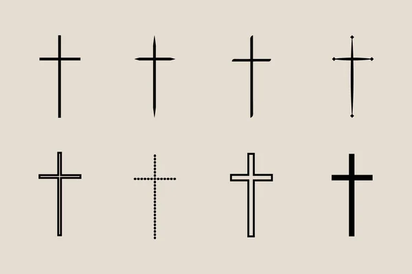 Decorative crucifix religion catholic symbol, Christian crosses. orthodox faith church cross icons design, isolated flat set
