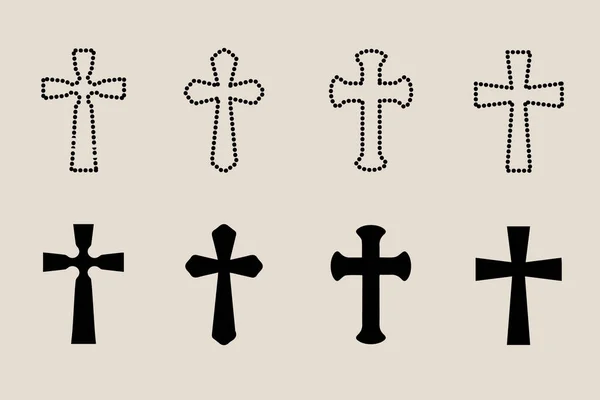 Crucifix Décoratif Religion Symbole Catholique Croix Chrétiennes Orthodoxe Foi Église — Image vectorielle
