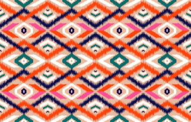 Etnik soyut ikat sanatı. Kabilede kusursuz desen, halk nakışı ve Meksika tarzı. Aztek geometrik sanat süsü baskısı. Halı, duvar kağıdı, giysi, ambalaj, kumaş, kapak, tekstil için tasarım.